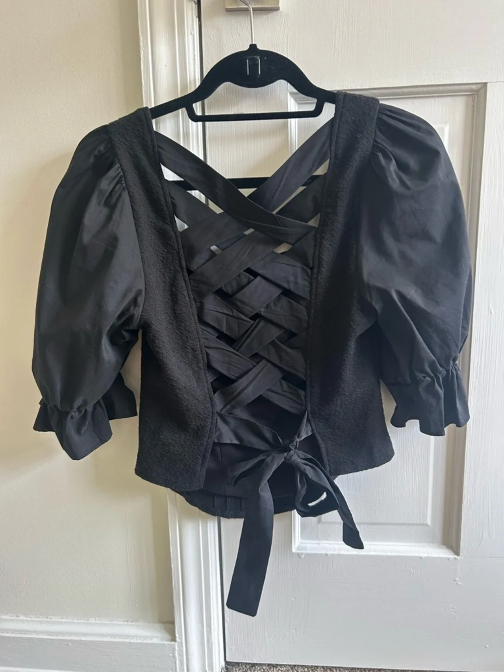 Anthropologie Black Corset Blouse with Crisscross Back - Picture 2 of 5